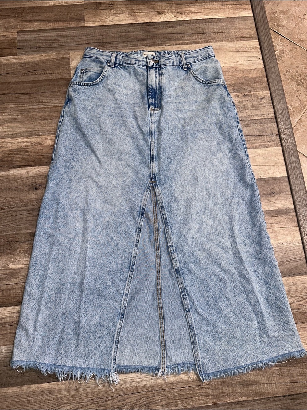 Pilcro Light Blue Denim Midi Skirt with Front Slit